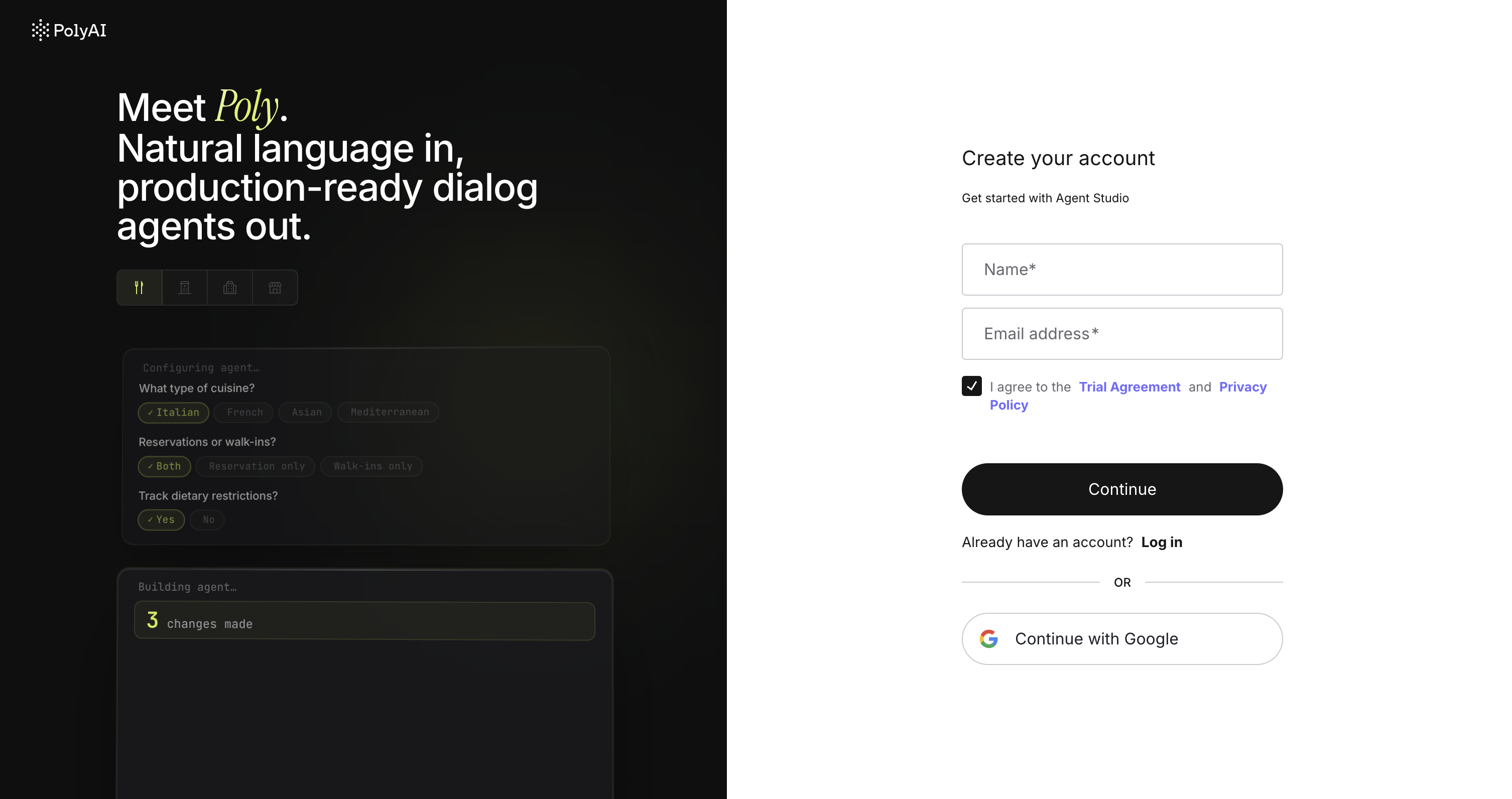 Email and password sign-up form