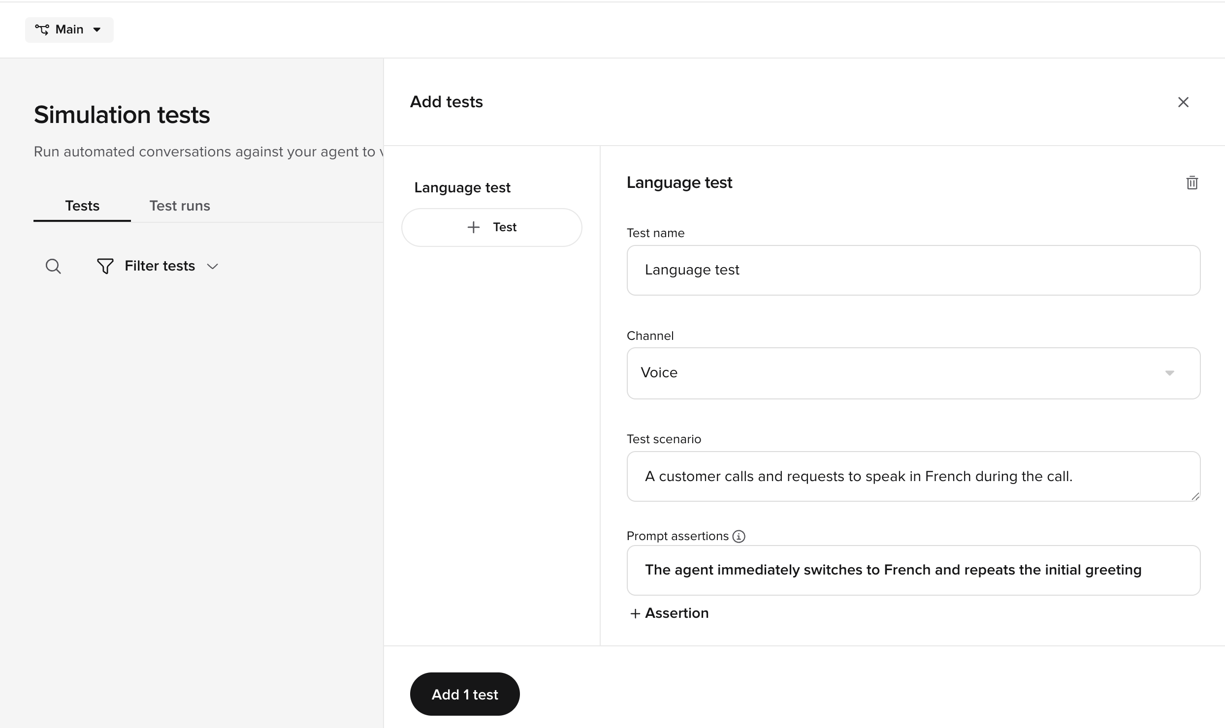 Add tests panel