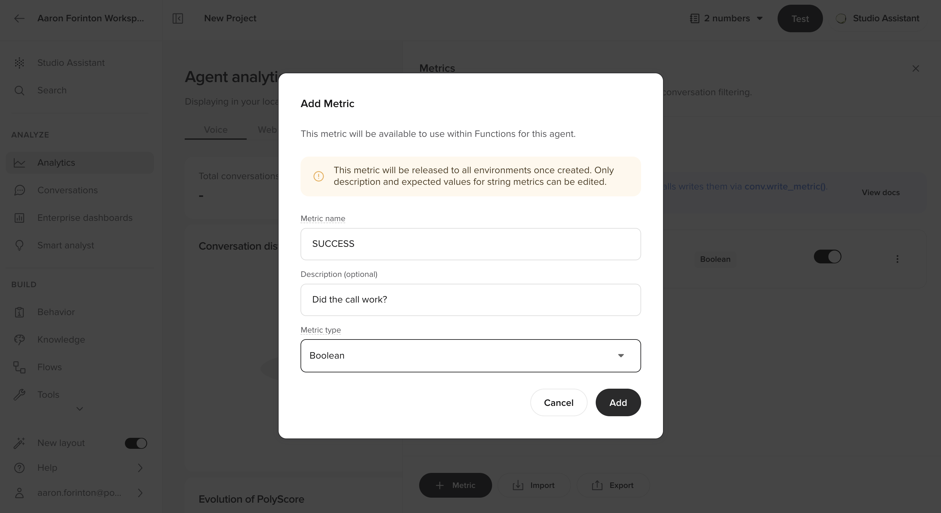 Metric creation form