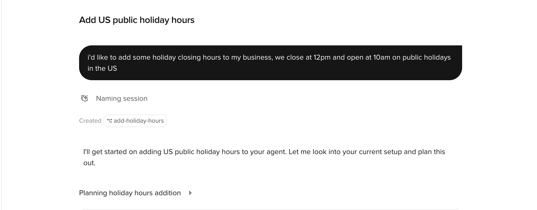 Agent Builder creating a branch before making changes