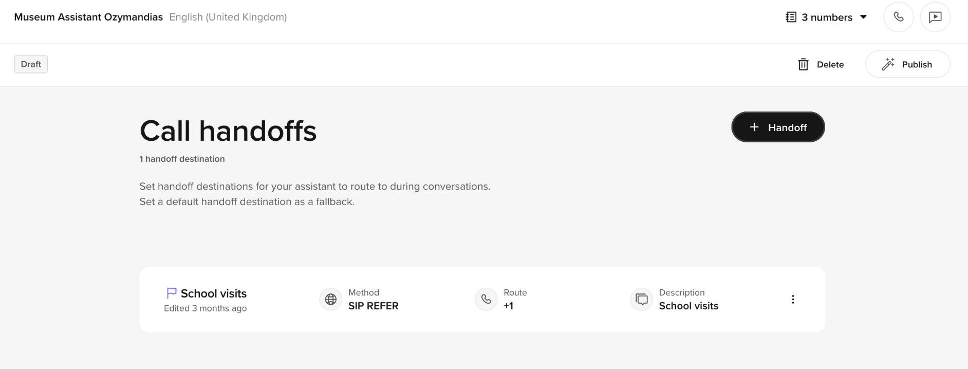 Call handoff configuration