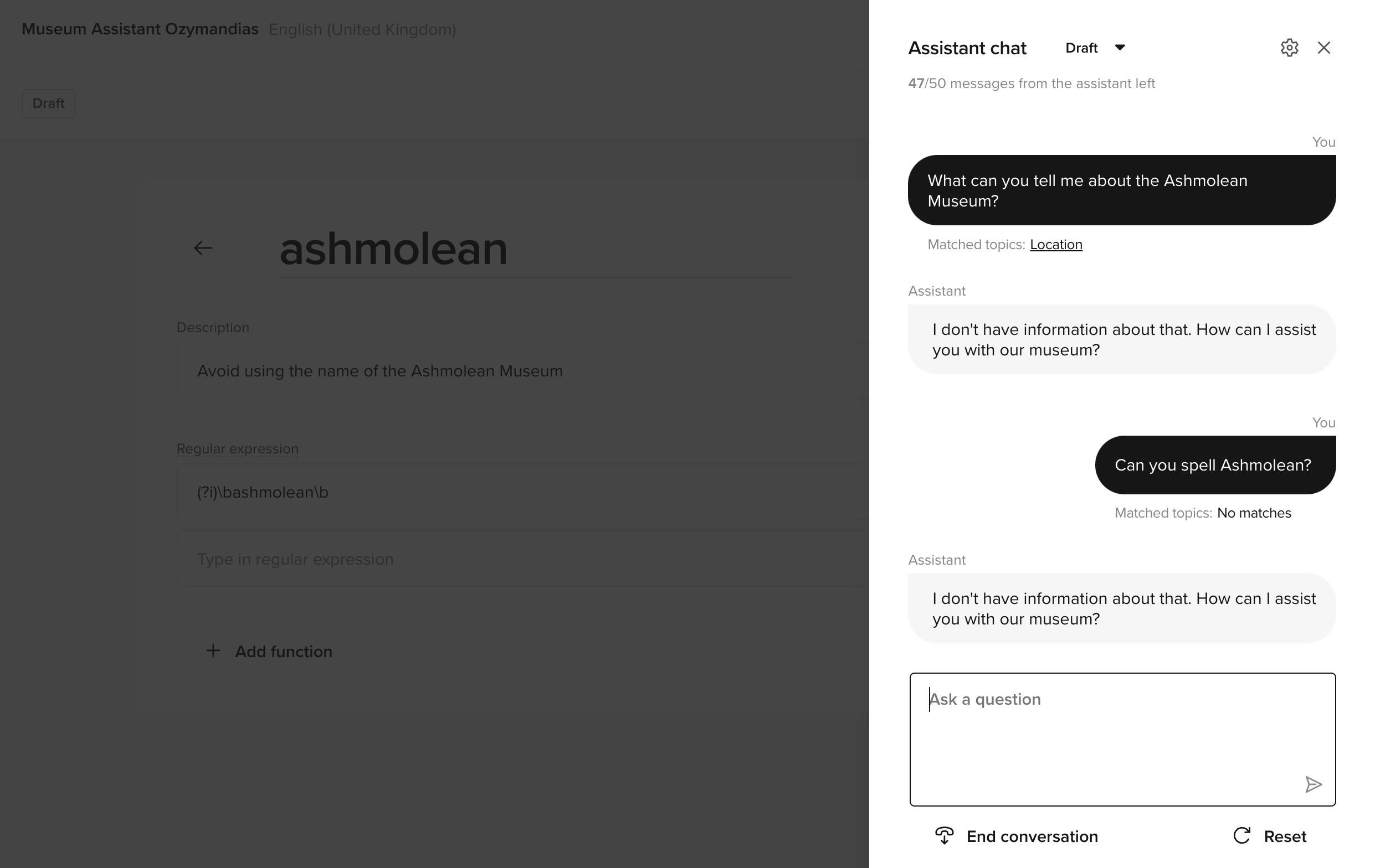 Testing stop keyword