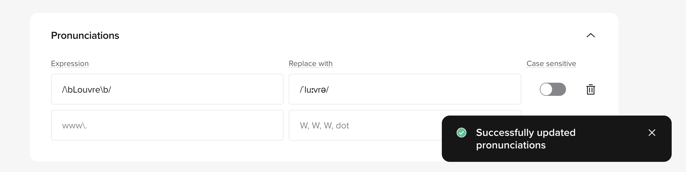 Example pronunciation rules