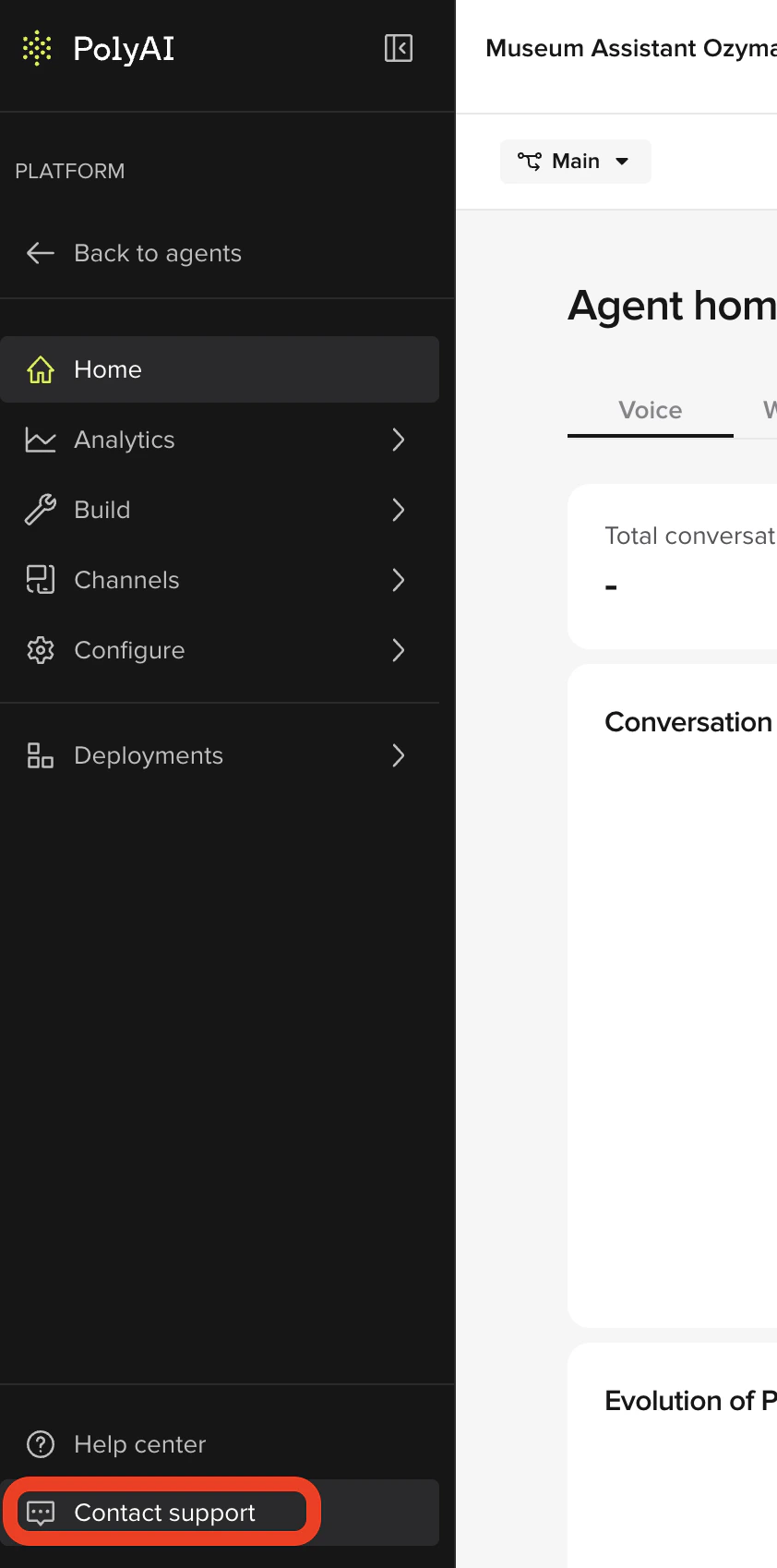 Support Hub button in the bottom-left corner