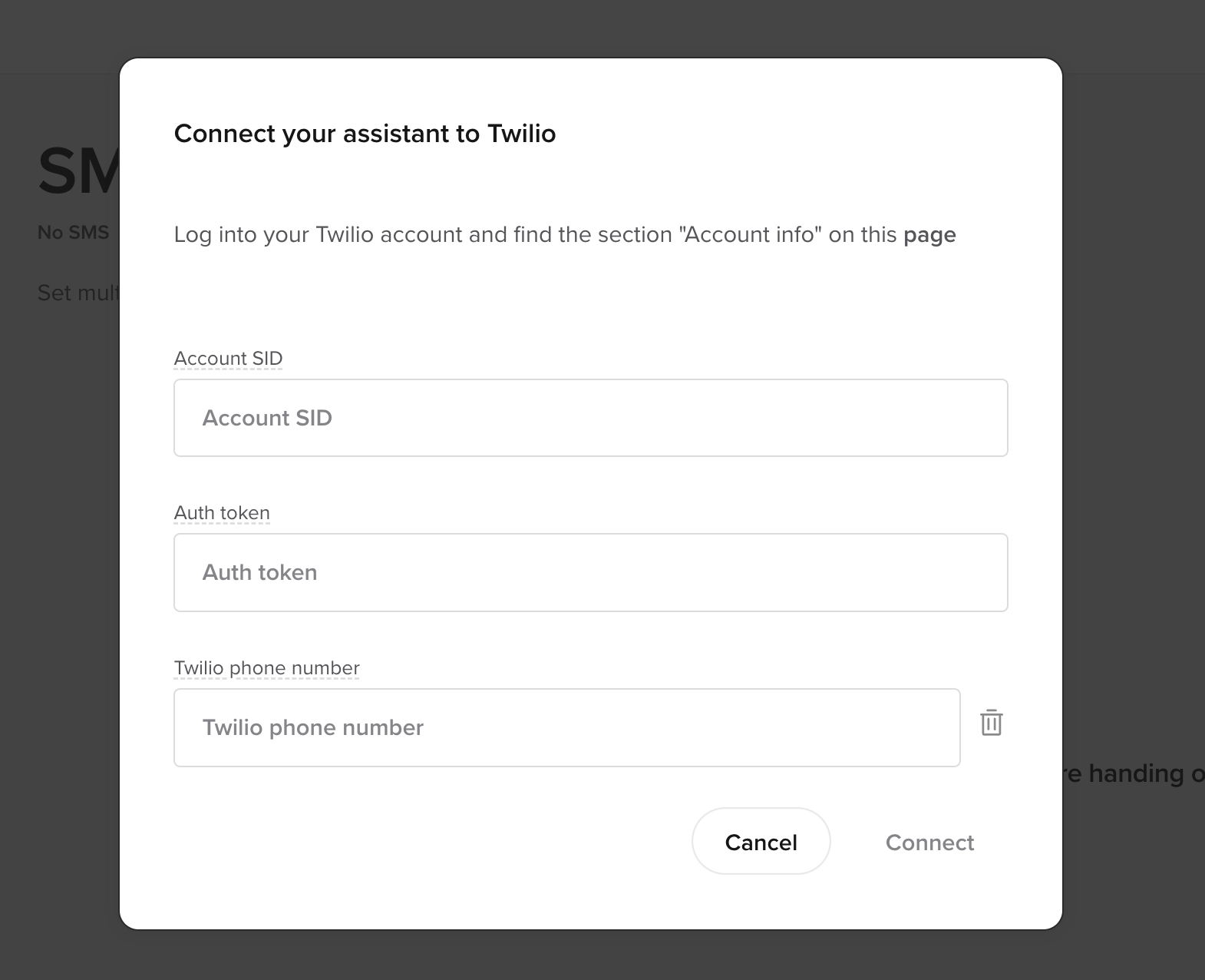 Connect Twilio account screenshot