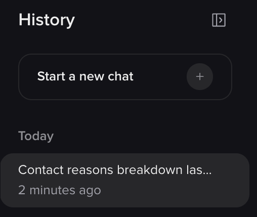 Wren chat history panel with a Start a new chat button and conversations grouped under Today