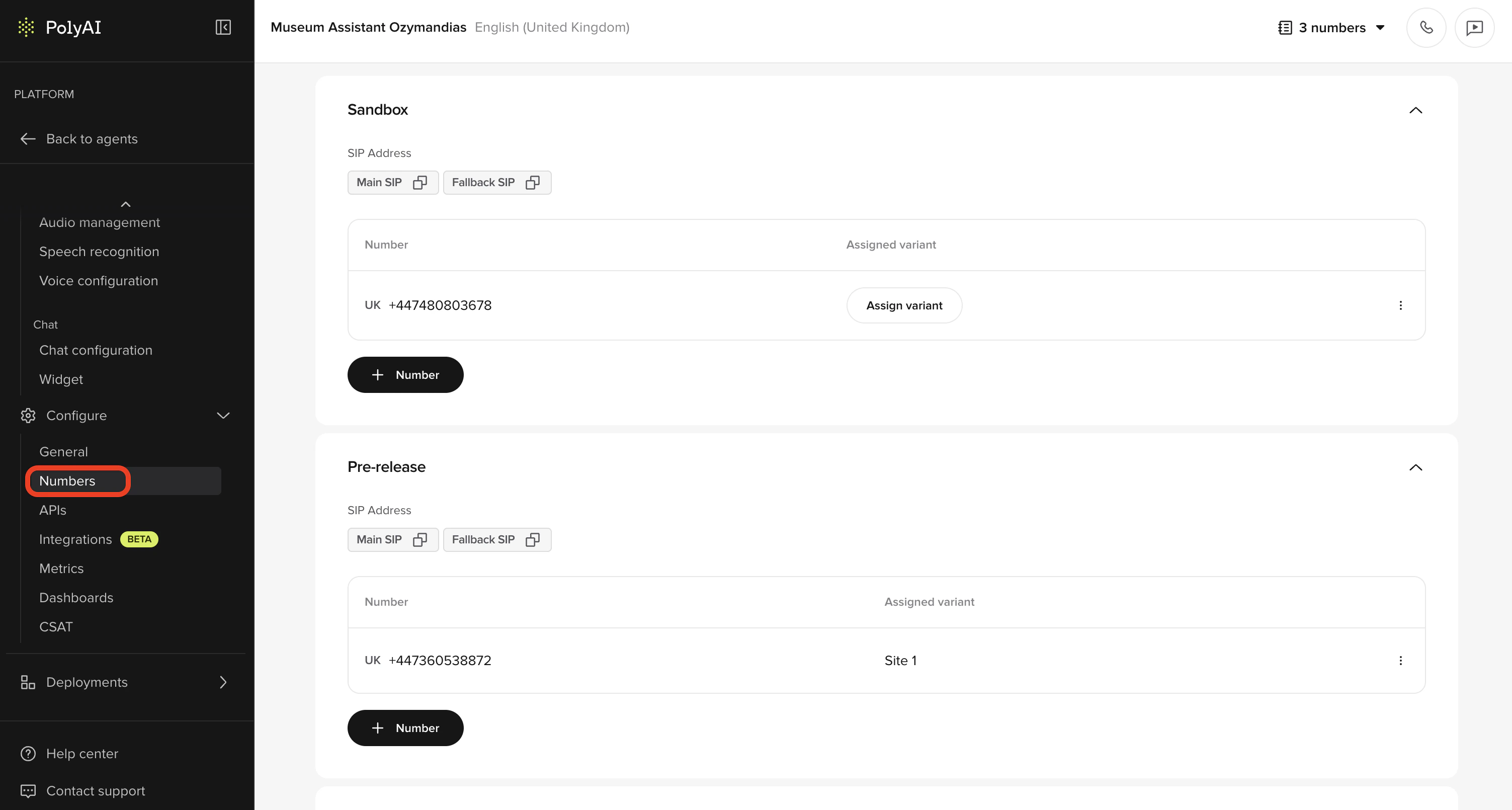 assign version phone numbers