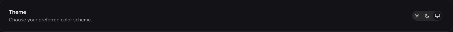 Theme setting with light, dark, and system options