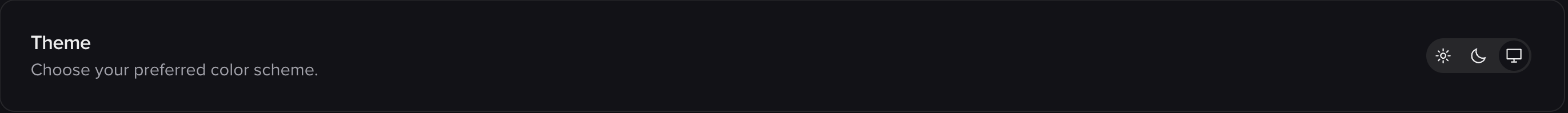 Theme setting with light, dark, and system options