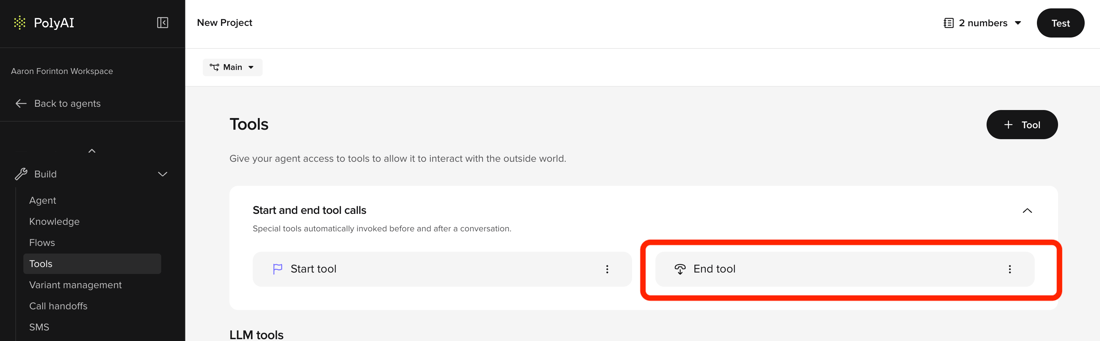 Ended Tool End tool - PolyAI Platform