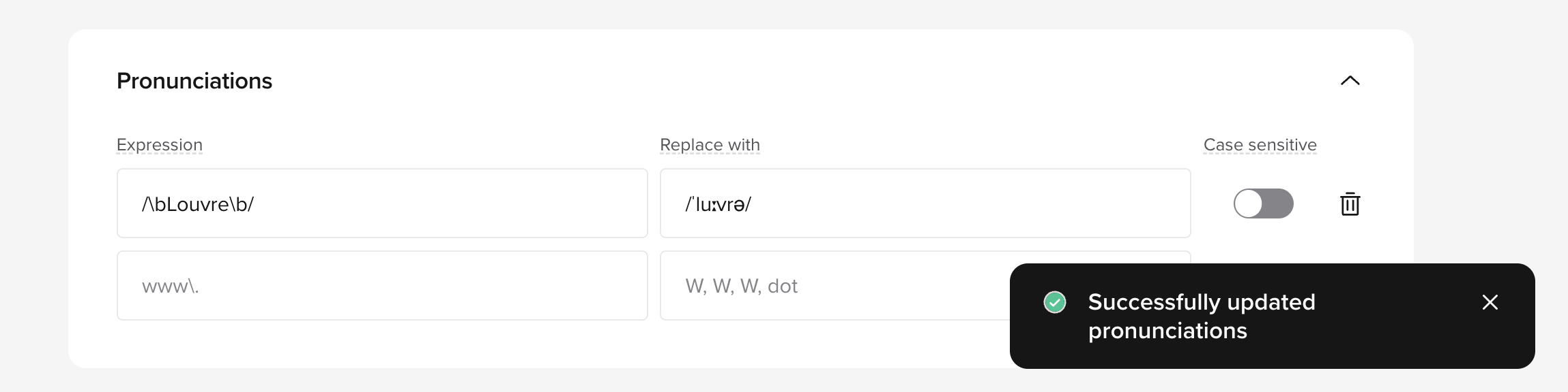 Example pronunciation rules