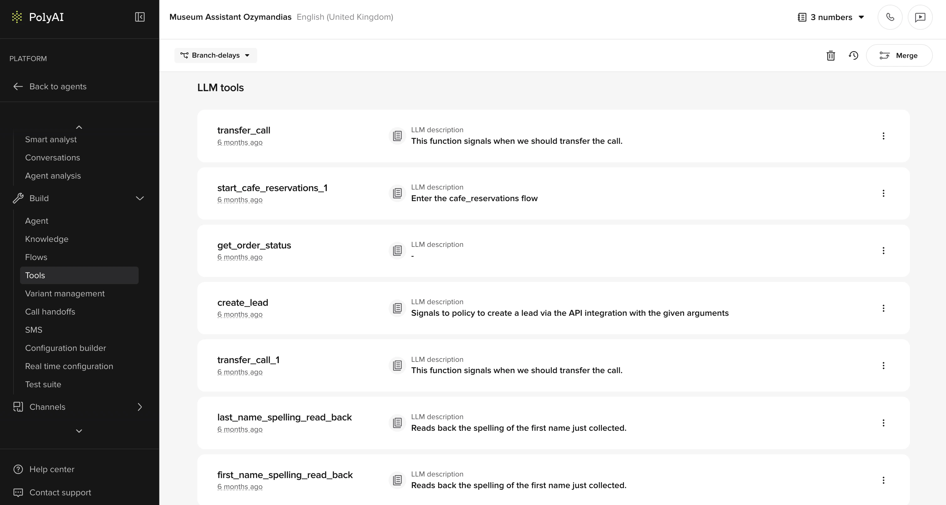 Global functions listed in the functions tab with profile details