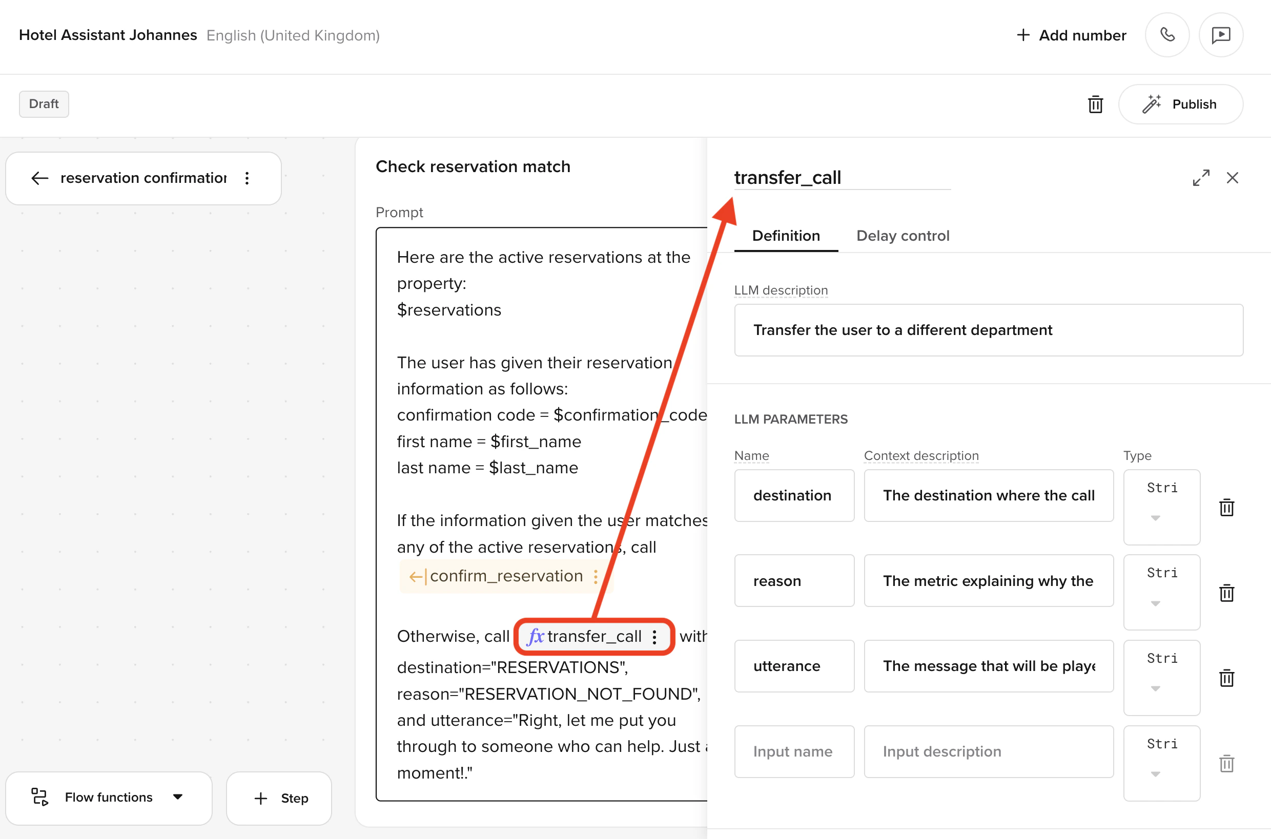 Global function icon shown next to a function reference in a flow step