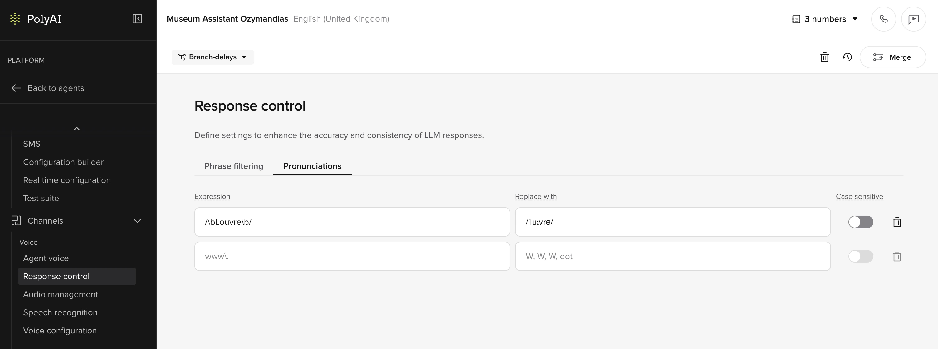 Response controls interface