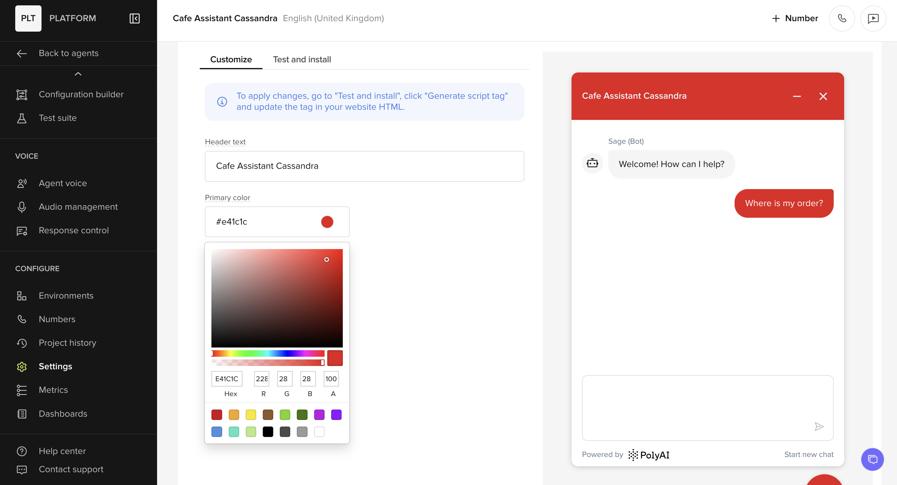webchat customization example