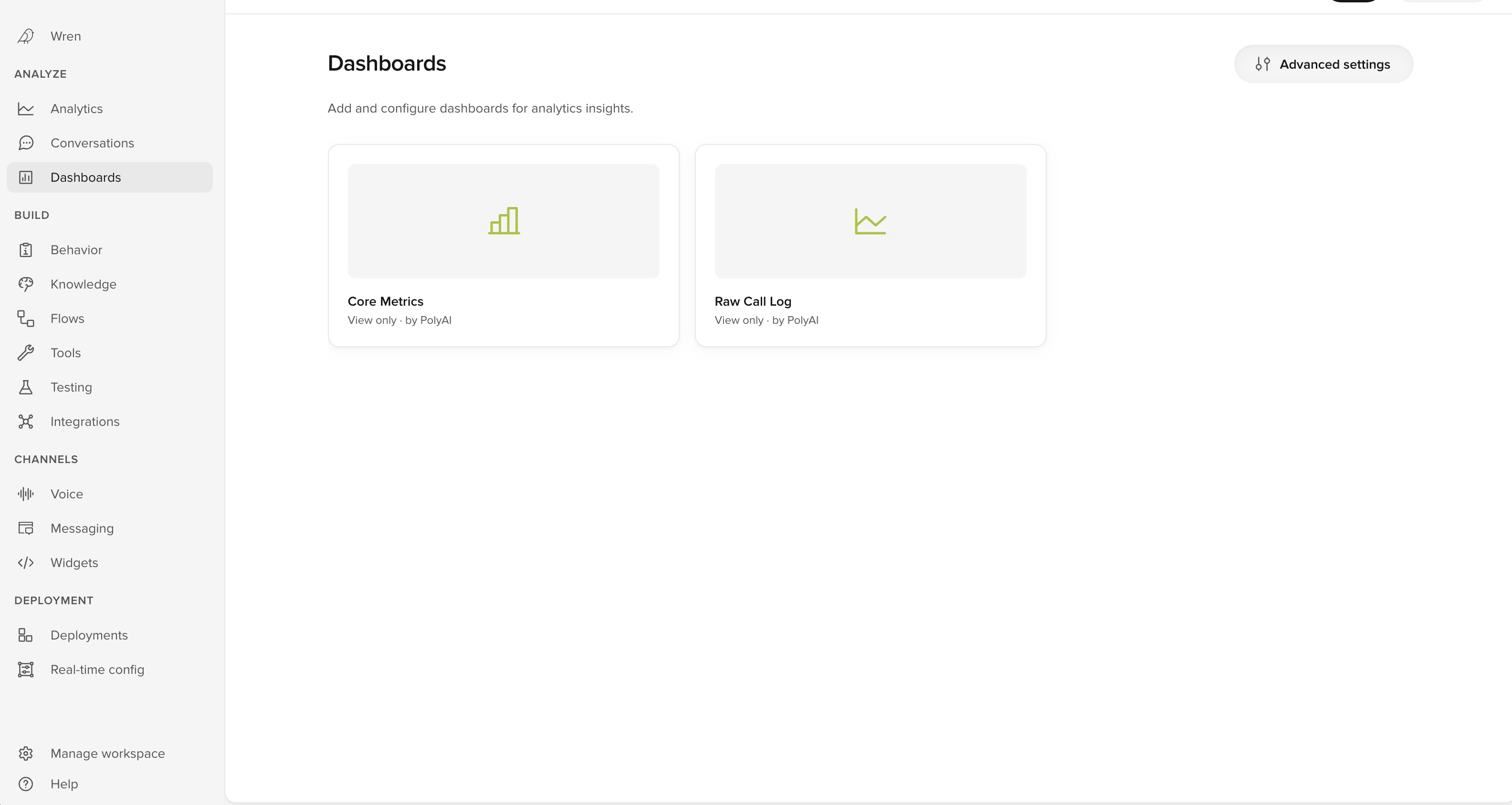 The Dashboards page listing the managed dashboards for a project