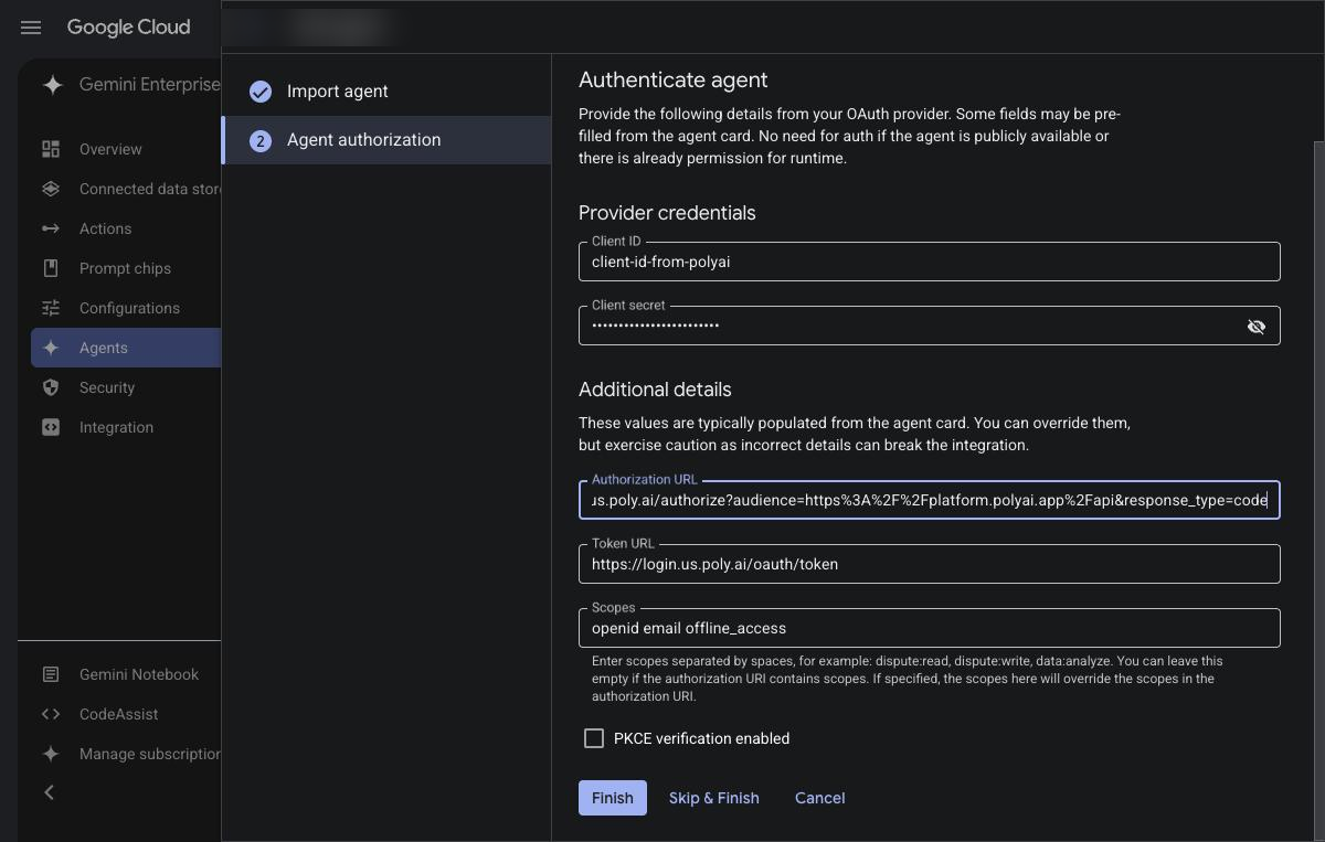 Agent authorization form with client ID, client secret, authorization URL, token URL and scopes