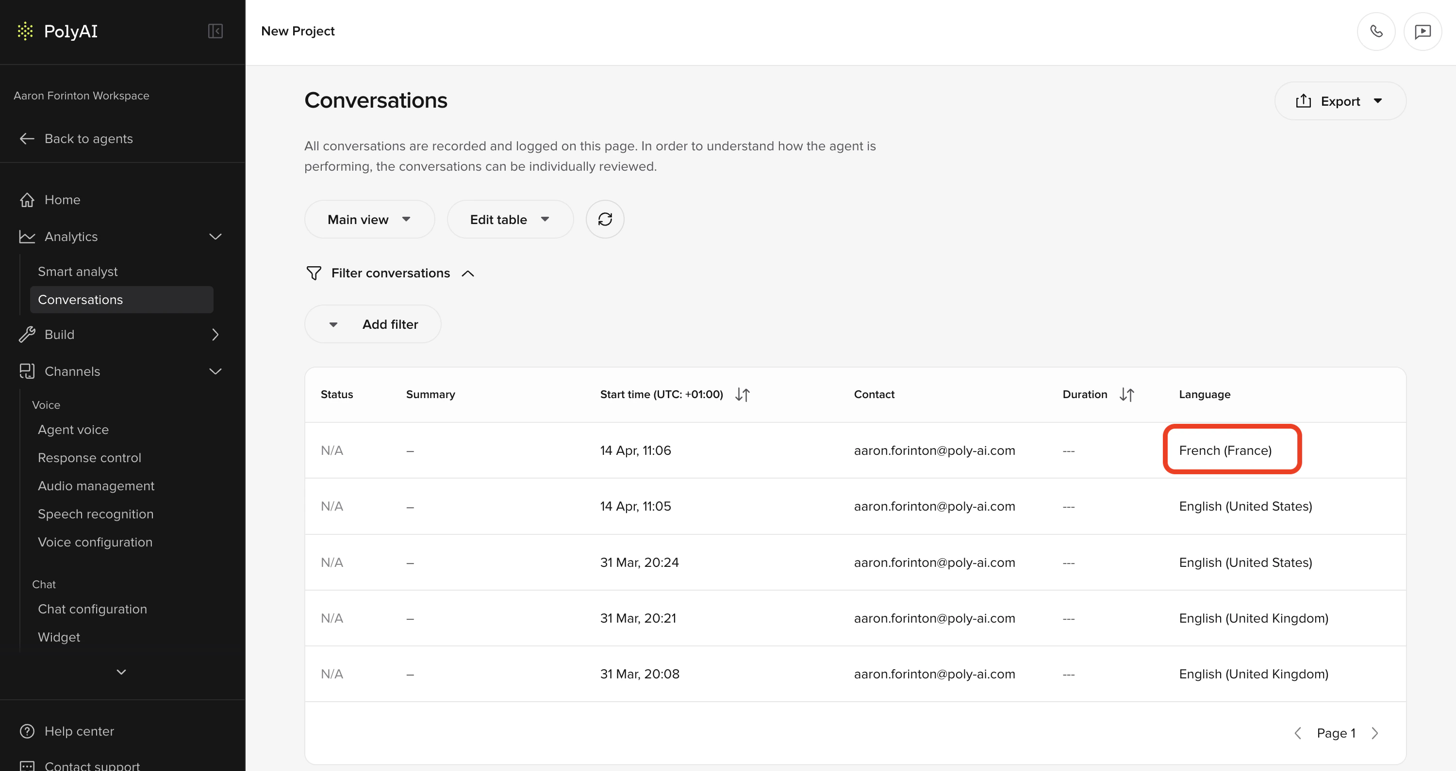 Language label in conversation review