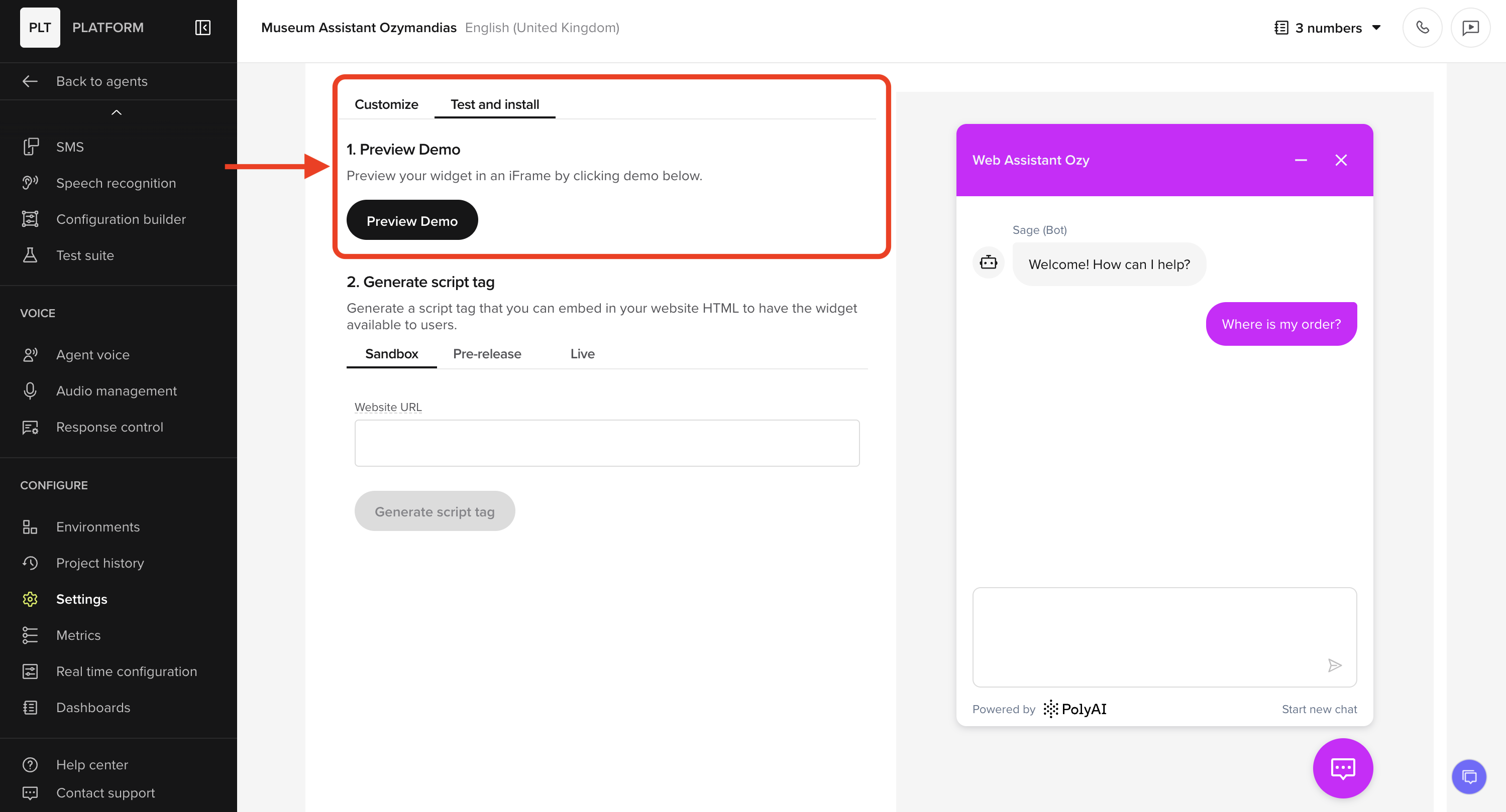 Preview Demo panel