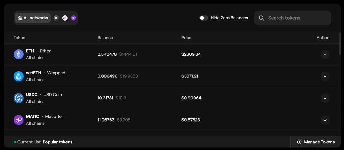 Polygon Portal: manage tokens