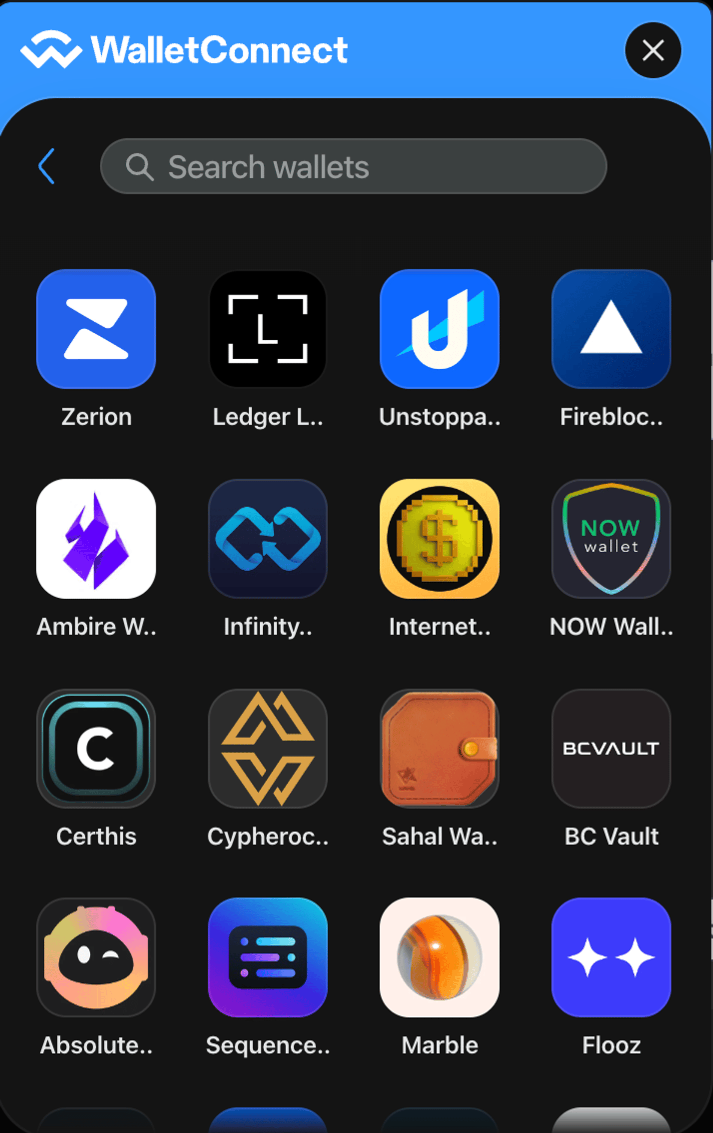 Polygon Portal: wallet selection (continued)