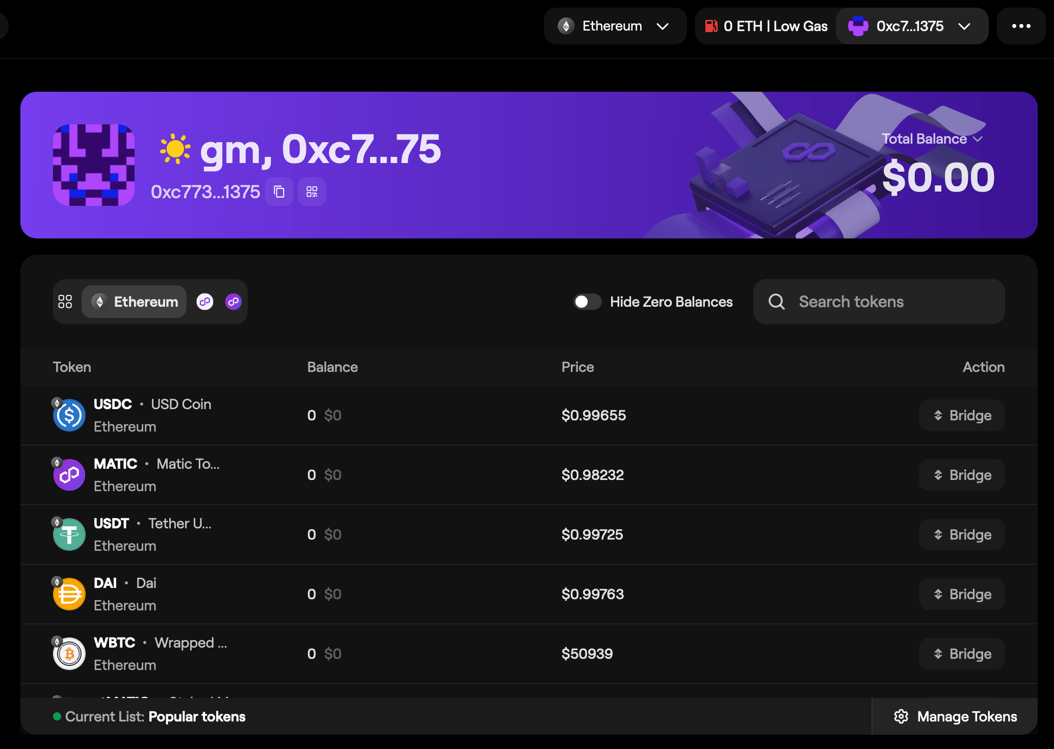 Polygon Portal: balances overview