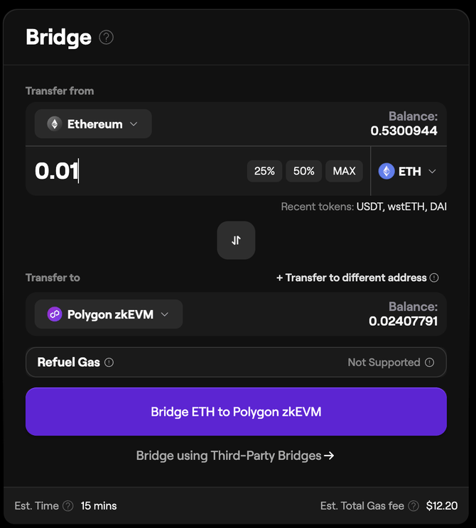 Polygon Portal: select source and destination chains