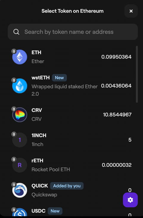 Polygon Portal: token selection dropdown