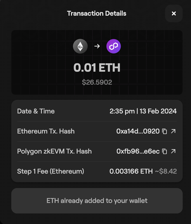 Polygon Portal: transaction details