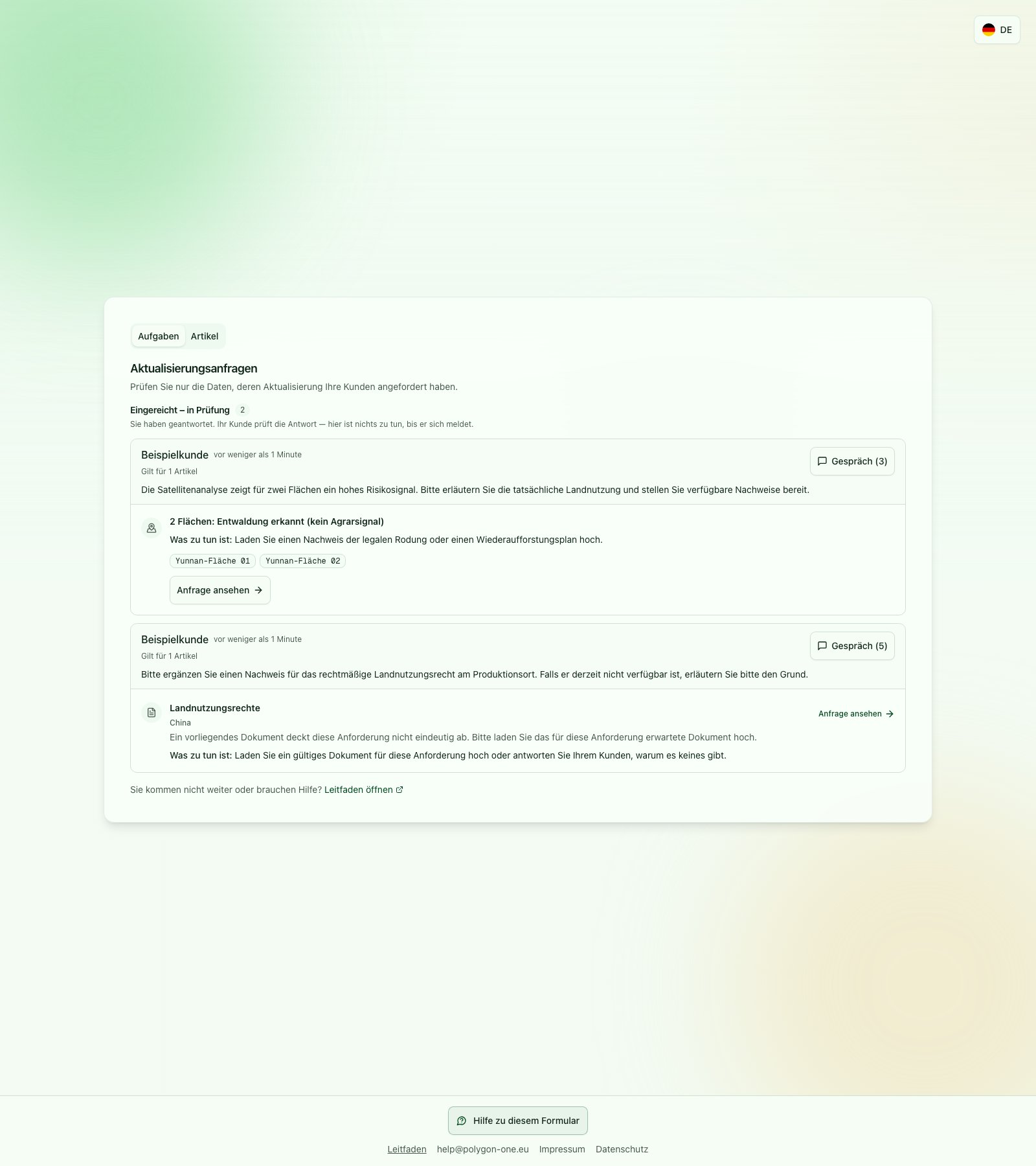 Gesendete Risikoantwort wartet weiterhin auf Kundenprüfung