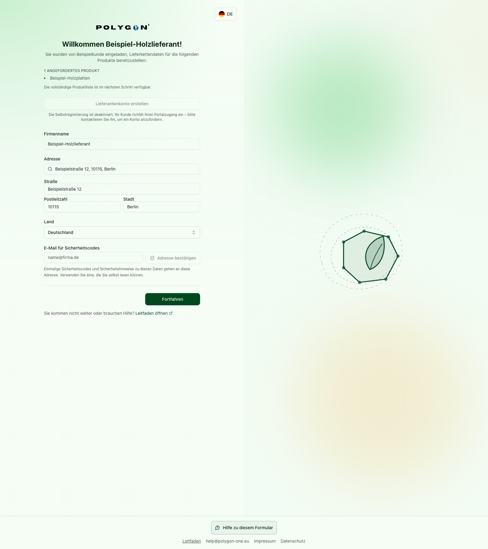 Geöffnete EUDR-Einladung mit Kunde und angefragtem Produkt