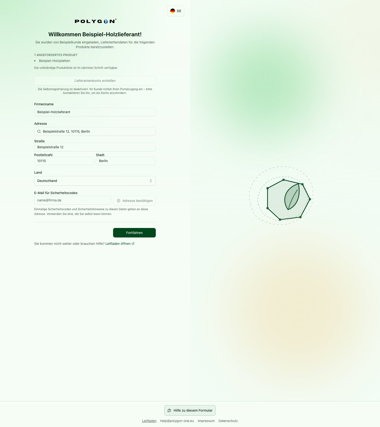 Geöffnete EUDR-Einladung mit Kunde und angefragtem Produkt