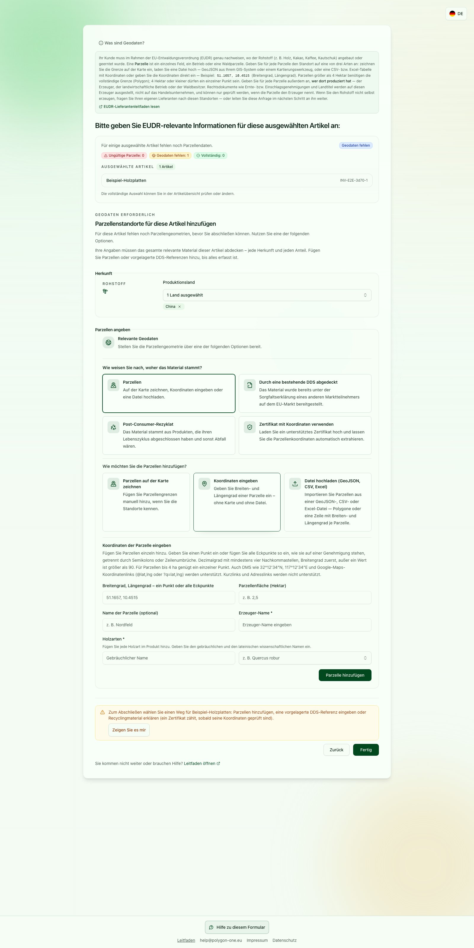 Leere Pflichtfelder für gebräuchlichen und wissenschaftlichen Namen einer Baumart