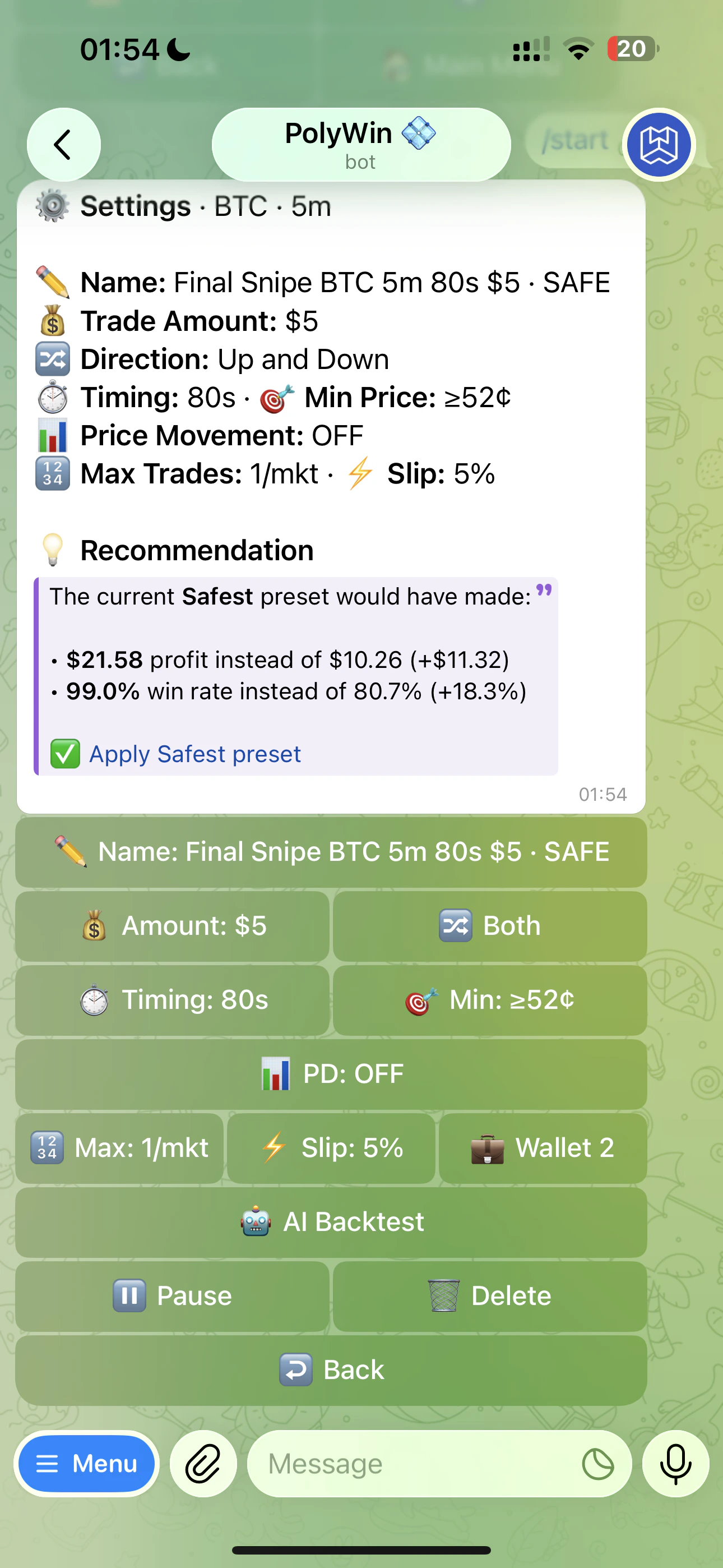 Backtest recommendation nudge
