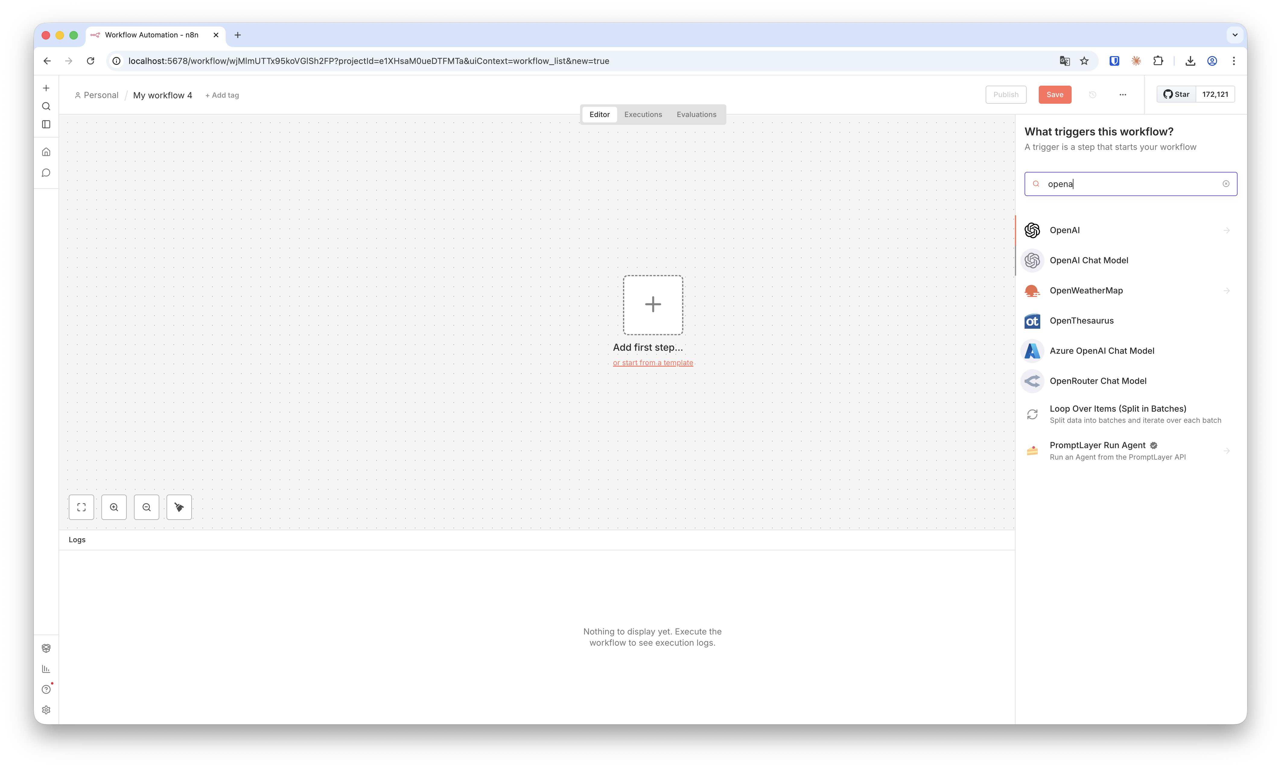Поиск OpenAI Chat Model в N8N