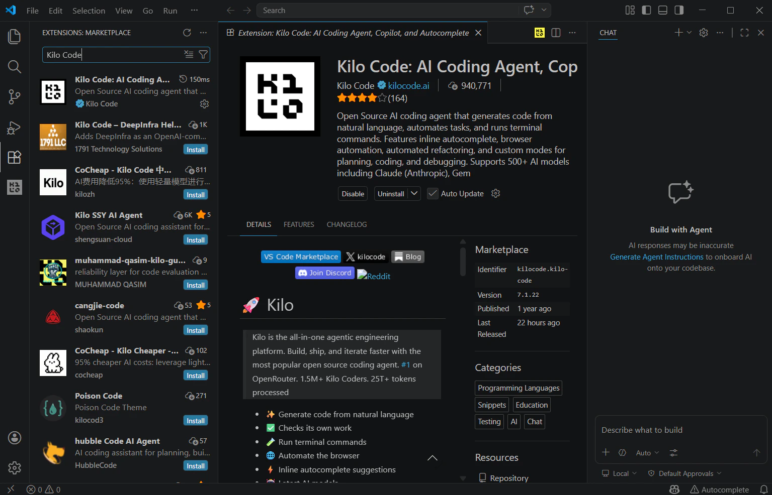 Установка Kilo Code из VS Code Marketplace