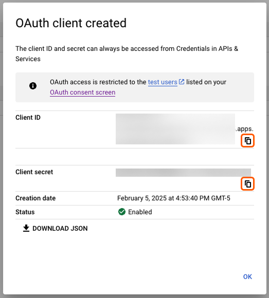 Copy Client ID and Secret