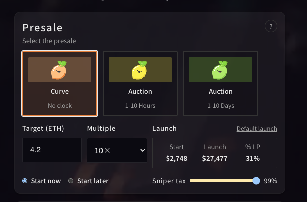 Ponzu Factory: Curve, Auction (1-10 Hours), Auction (1-10 Days)