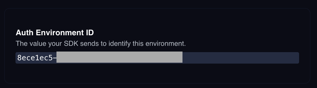 Auth Environment ID section with the generated identifier and a copy button