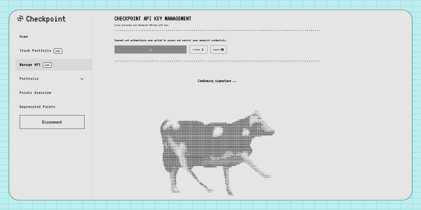 Checkpoint API dashboard screenshot, dark theme