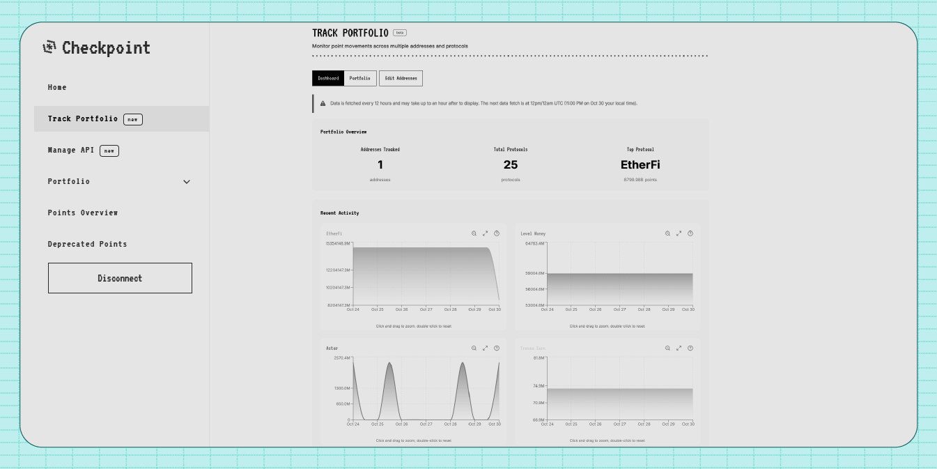 Checkpoint Tracking application screenshot, light theme
