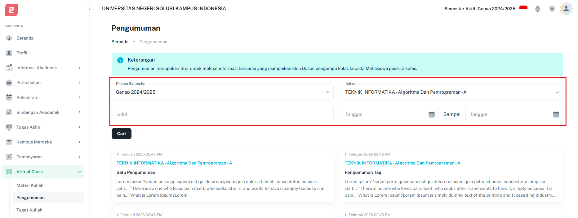 Pengumuman Filter Pengumuman