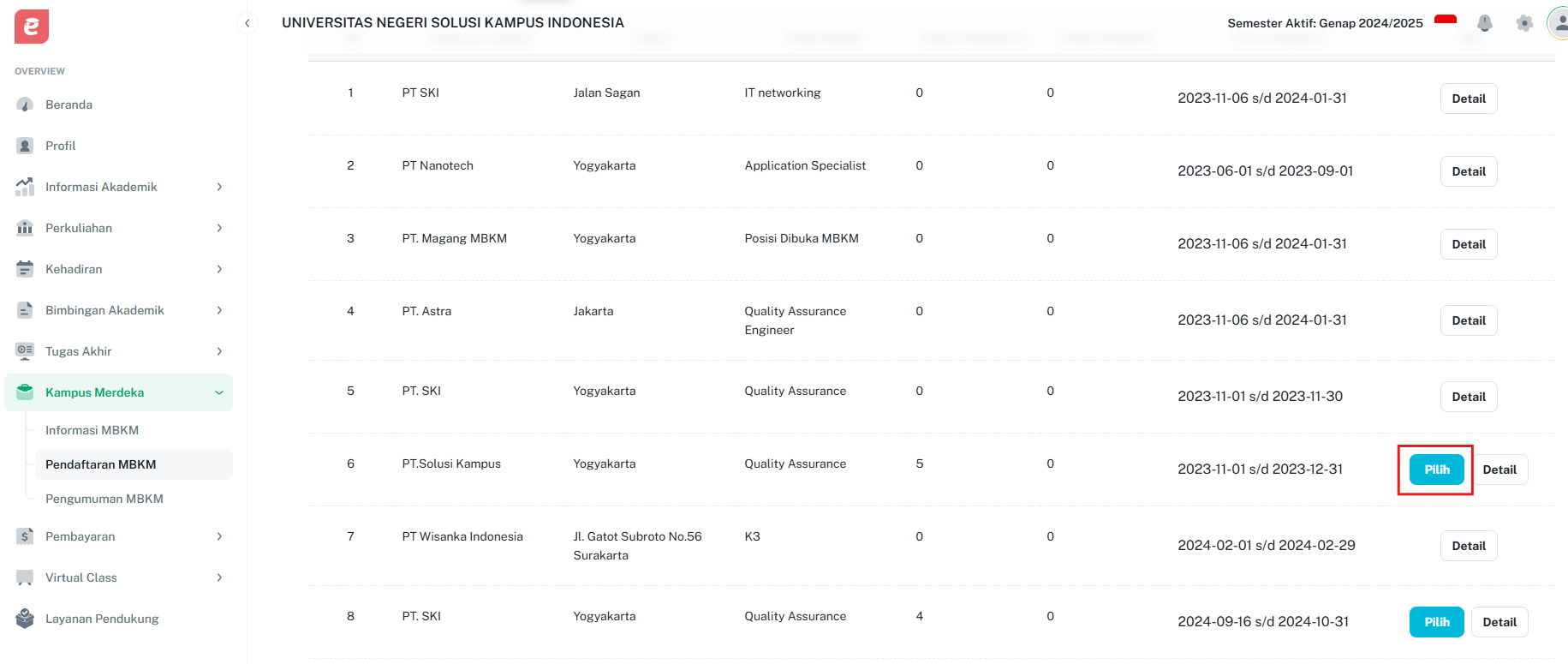 Pendaftaran MBKM Pilih