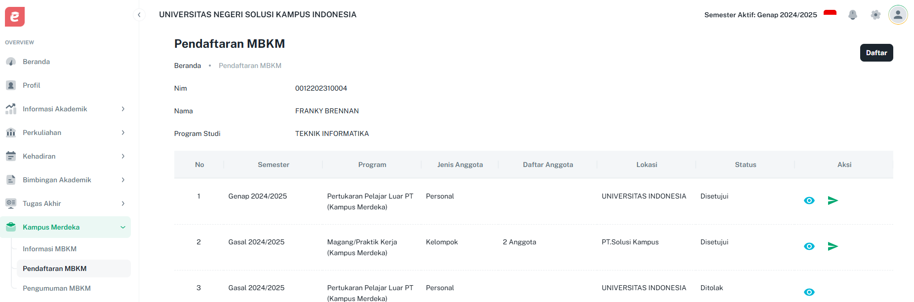 Pendaftaran MBKM List