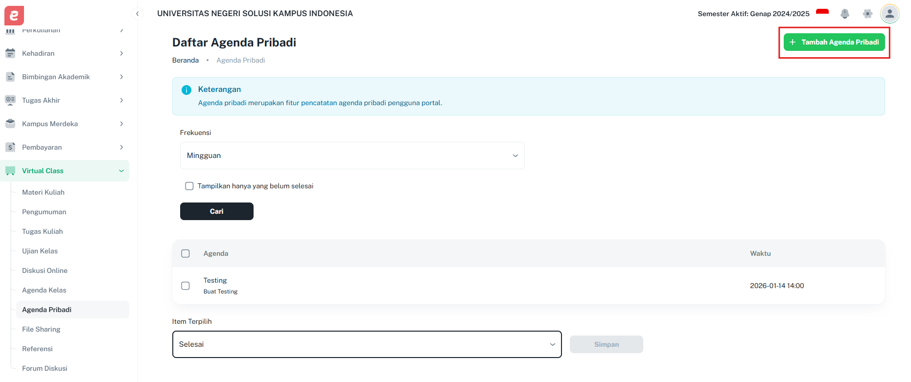 Agenda Pribadi Tambah Agenda