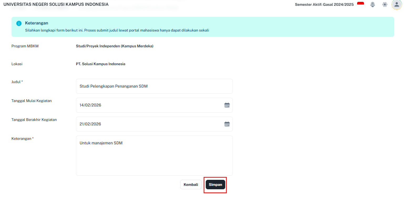 Pendaftaran MBKM Judul