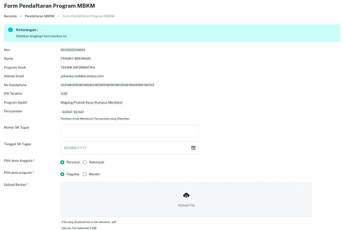 Pendaftaran MBKPM Isi Form