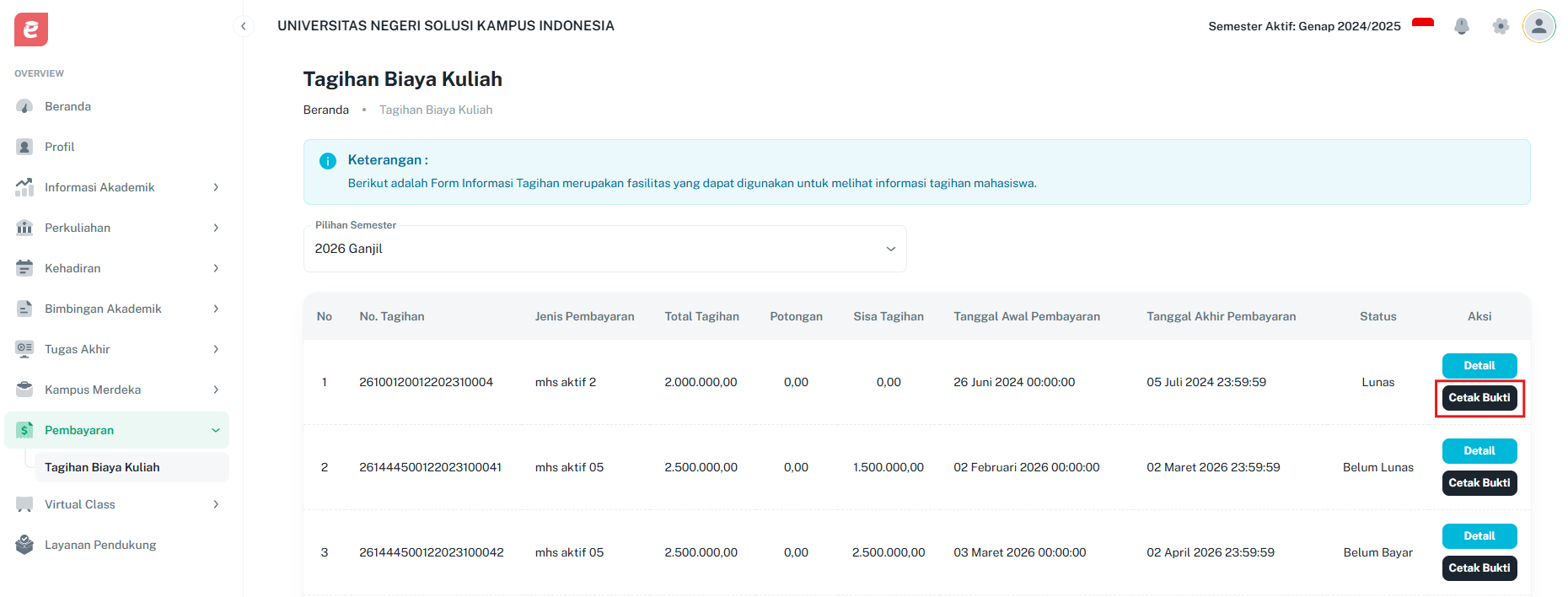Pembayaran Cetak Bukti Pembayaran