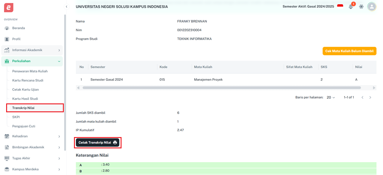 P016perkuliahan Cetak Transkrip Nilai