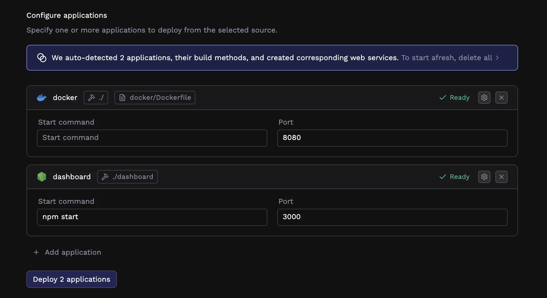 Detected applications list